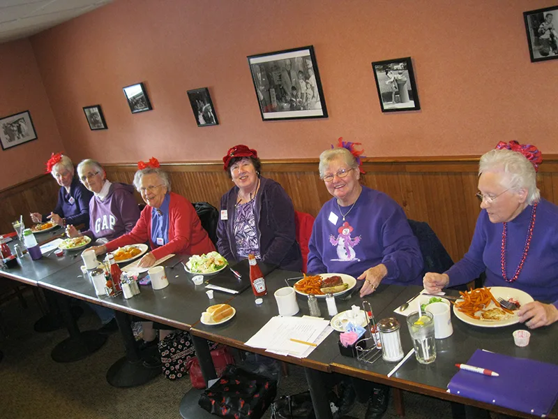 A group lunch in the back dining room