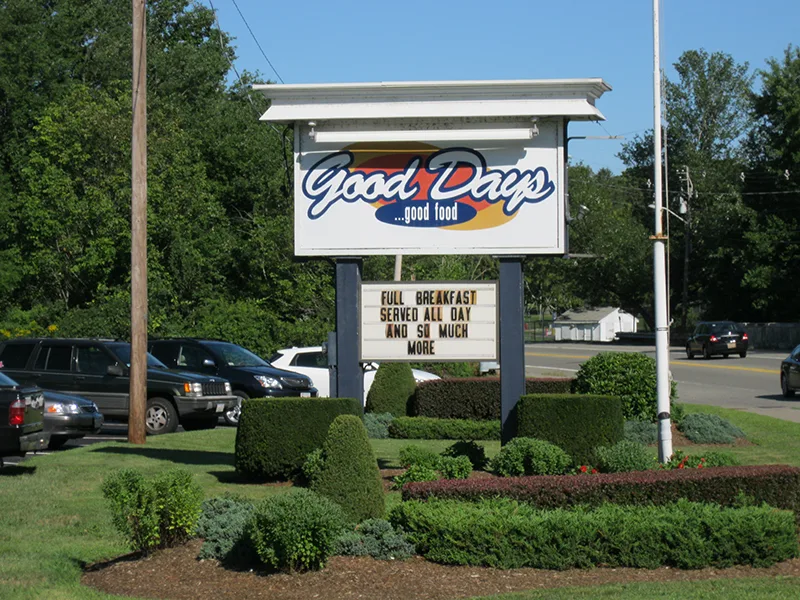 The Good Days Restaurant sign on South Main Street: full breakfast served all day and so much more